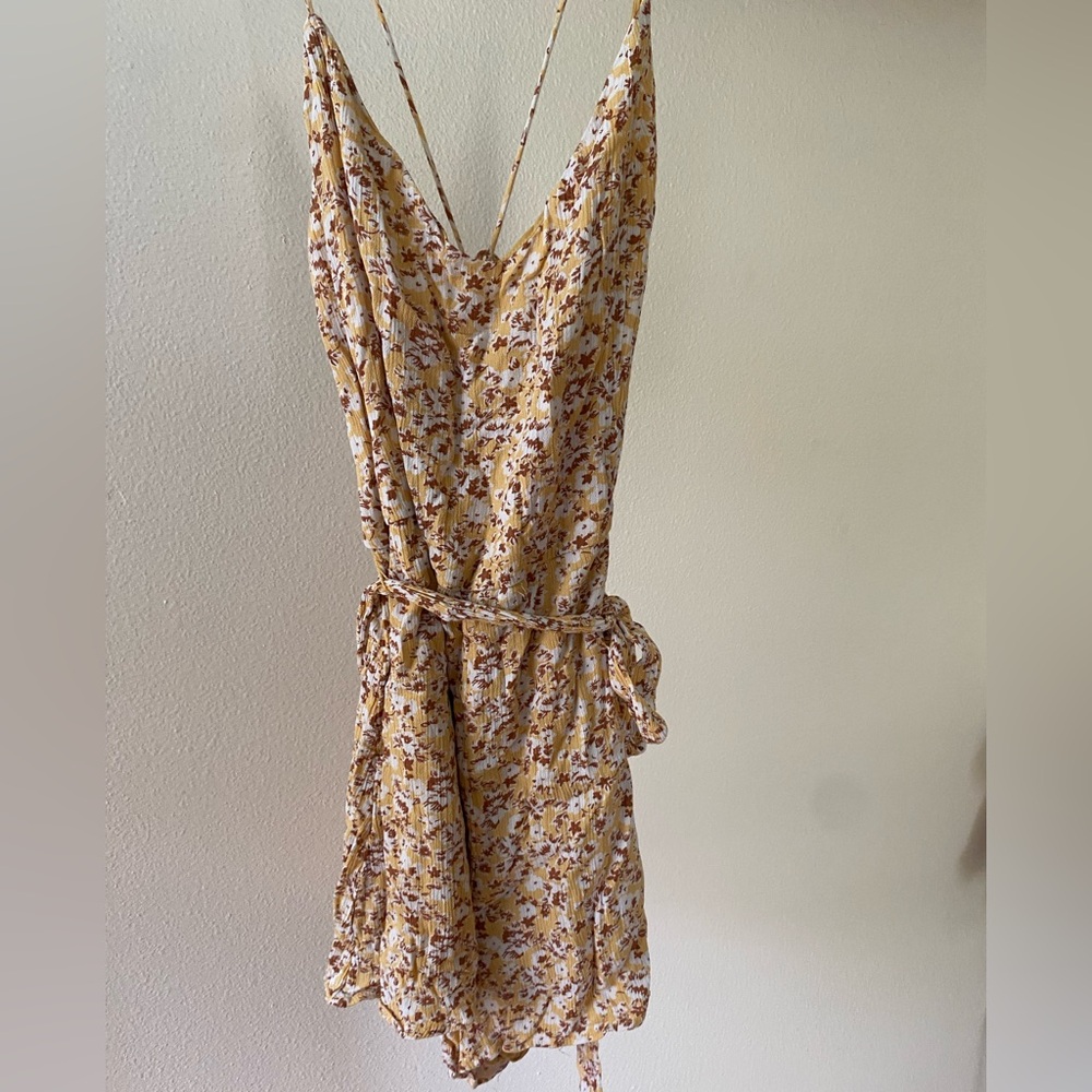 Yellow floral tie back romper